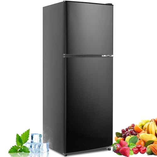 5.0 Cu.Ft Fridge with Freezer, Dual Door Refrigerator with 7 Settings Temperature Adjustable, Small Fridge for Dorm Office Apartment and Home (Black, 5.0 Cu.Ft)