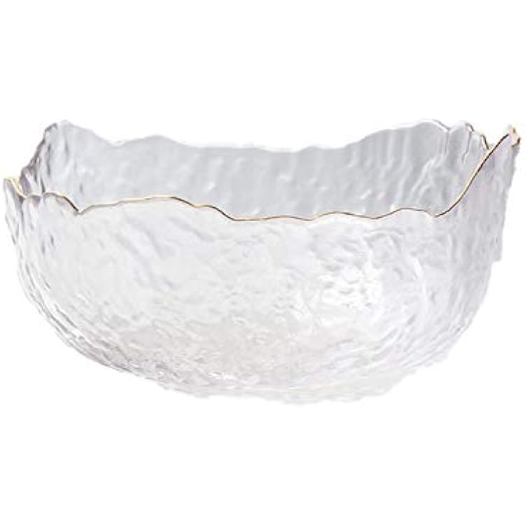 SHINING Lead-free Crystal Glass Salad Bowl Fruit Bowl Irregular Grain Dessert Dinner Food Mixing Bowl (6, Lucency with Gold Side)
