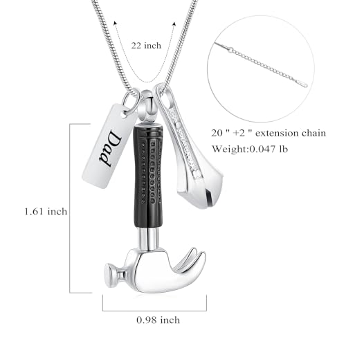 zeqingjw Hammer Urn Necklace for Ashes Memorial Cremation Jewelry Ash Holder Stainless Steel Keepsake Pendant Necklace for Men Women2
