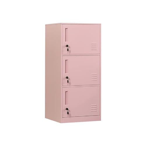 DAYTOYS 3 Door Metal Vertical Storage Locker for Kids Bedroom, Children Room, School, Office, Home,Stackable Steel Storage Cabinet for Toys, Clothes & Sports Equipment,Anti-Tilting Device. (3D, Pink)