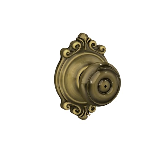 Image of SCHLAGE F40 GEO 609 BRK Brookshire Collection Georgian Privacy Knob, Antique Brass