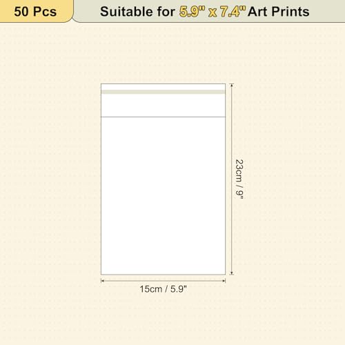 QUARKZMAN 9x 6 Säurefreie Bildhülle, 50er Packung Kristallklare Fotohüllen Aufbewahrungstaschen Transparente Versiegelungstasche für 5x 7 Kunstdrucke, Bilder, Fotos, Rahmenmatten Matten