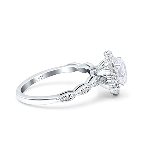 Blue Apple Co. Vintage Art Deco Halo Oval Wedding Engagement Bridal Ring Round Simulated Cubic Zirconia 925 Sterling Silver2