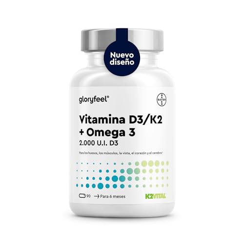 2000 UI de Vitamina D3 y K2 (K2VITAL®) - 1000mg de Omega 3 Aceite de Pescado (en Forma de Triglicéridos), 400mg EPA y 300mg DHA por Cápsula - Altamente biodisponible y Probado en laboratorio