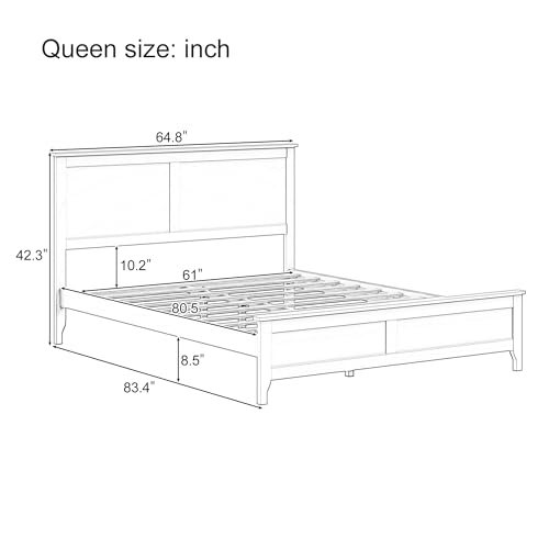 Image of Harper & Bright Designs Modern Farmhouse Platform Queen Bed Frame, Solid Wood Platform Bed Frame with Headboard, Sturdy Wooden Foundation with Wood Slats for Living Room, Seadrift