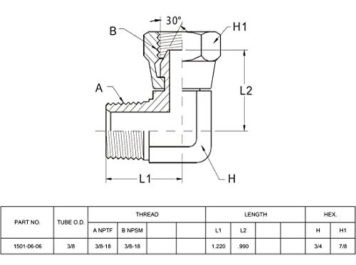 Image of (4-PACK) 1501-06-06 Hydraulic Hose Adapter Fitting 3 /8 inch-18NPTF Malex3 /8 inch-18NPSM Female Swivel 90Pipe Joints Elbow Carbon Steel