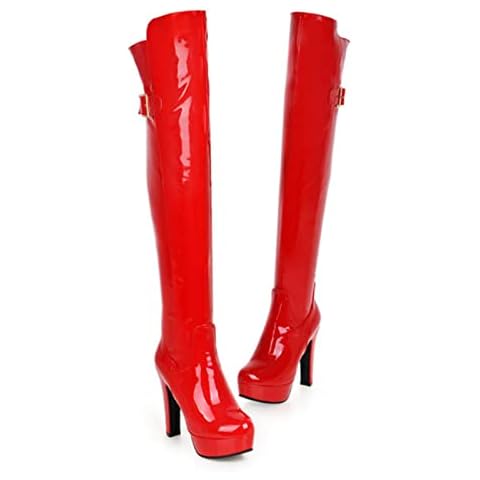 WOkismD 12CM/4.72IN Nightclub Pole Dancing Boots Sexy Red Super High Heel Over The Knee Boots,Red,36 Cover