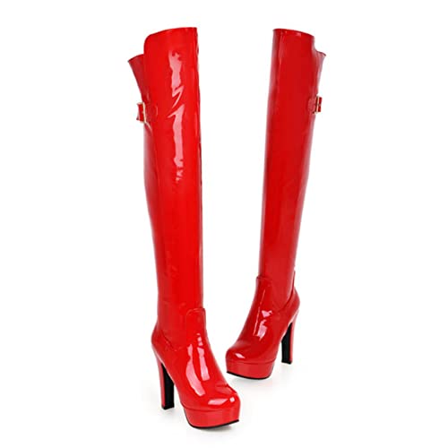 Bottes au-dessus du genou rouges à talons super hauts 12 cm de mode pour femmes