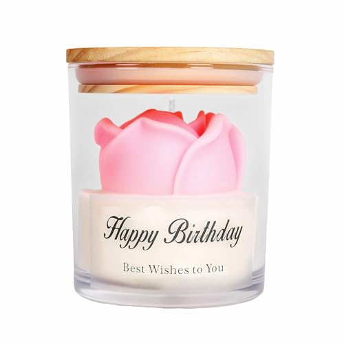 Happy Birthday Candles for Women Mum Friends Scented Candles Gifts for Women Bestie Friend Sweet Rose Pamper Gift for Wife Christmas Presents for Mum Mothers Valentines Day 195g Soy Candle