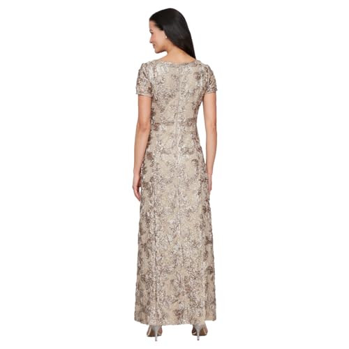 Image of Alex Evenings Women's Long Rosette Mother of The Bride Dress with Short Sleeves