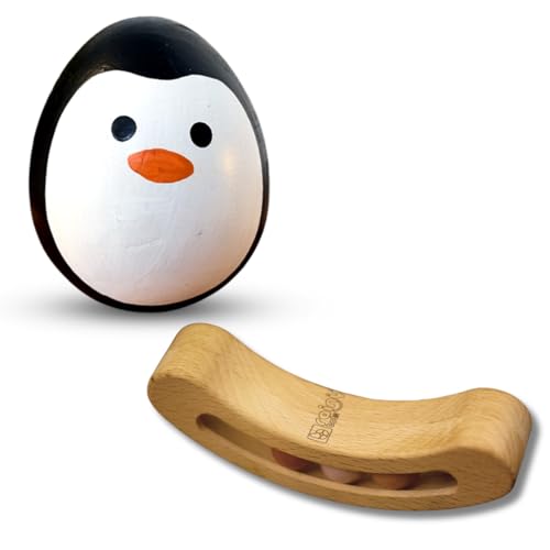 Image of Banana Shaped Beads Rattle and Wobbler Combo for Babies 0+ Months | Montessori Wooden Sensory Toy for Newborns | Roly Poly Wobble Toy for Motor Skills and Early Learning