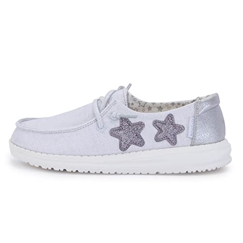 Image of Hey Dude Girls Wendy Youth MOC Toe Shoes, Star Silver, 5 AU
