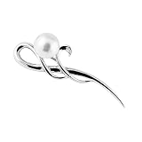 SPLENDID PEARLS Handpicked AAA+ Freshwater Cultured Pearl Nested in 925 Silver Fancy Wave Brooch