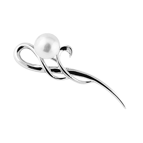 Splendid Pearls Handpicked Aaa+ Freshwater Cultured Pearl Nested In 925 Silver Fancy Wave Brooch #TOP6