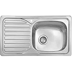 Fregadero Viena Gresinex - Fregadero Cocina Viena Encastrar 80x44 | 1 Seno y 1 Escurridera | Acero Inoxidable Aisi 304 |… (Sin Tabla de Corte, Agujero Escurridera Izquierda)