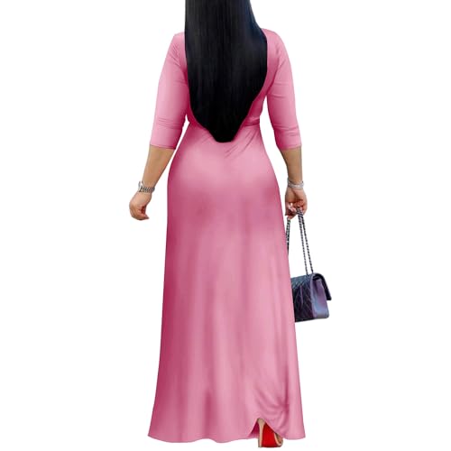 Image of Mrskoala Women Plus Size Long Maxi Wrap Dresses Summer Sundress V-Neck 3 /4 Sleeve