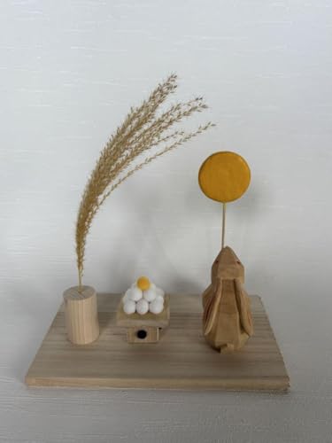 お月見 月見うさぎ 月見団子 中秋の名月 置物 インテリア 木工 兎 ススキのサムネイル