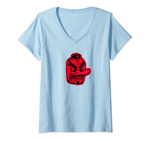 Womens Great Tengu face. Japanese legends, myths and culture. V-Neck T-Shirt