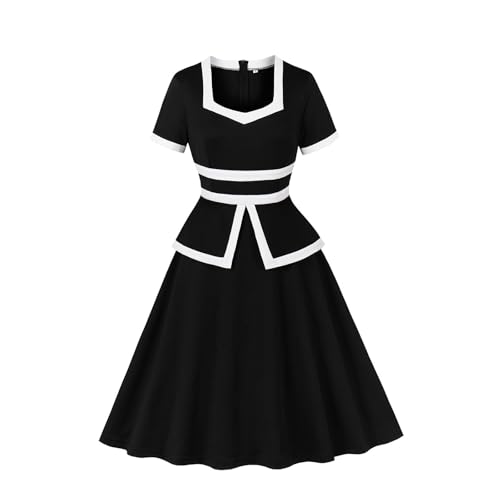 Bauzuoyo Vestido de novia para mujer, estilo retro de los años 50, elegante, sin mangas, manga corta, rockabilly, vestido de fiesta, vestido de novia, vestido de noche, boda, vintage, línea A, vestido