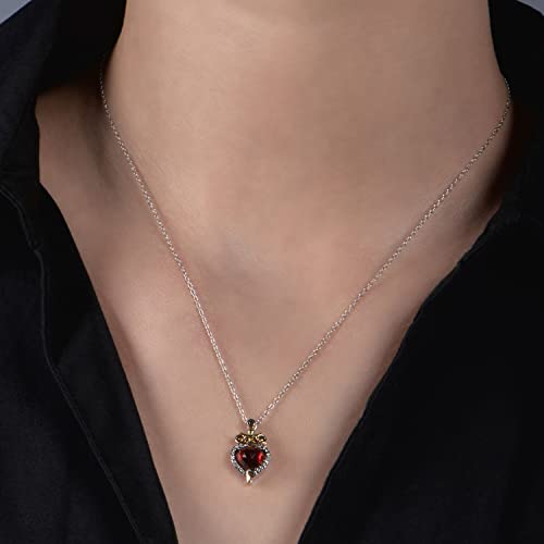 Jewelili Enchanted Disney Fine Jewelry 10K Yellow Gold and Sterling Silver Evil Queen Pendant with 1/10 CTTW Diamonds and Red Garnet - Image 3