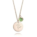 18K Rose Gold Birth Flower Necklace Engraved Floral Dainty Necklaces with 12 Month Gems Rose Gold...