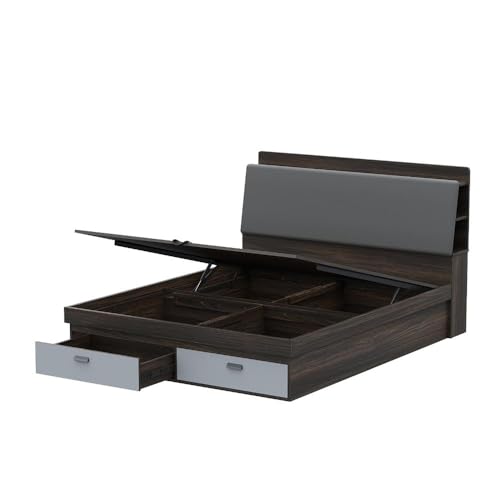 Image of Wakefit Bed | 3 Yr Warranty | Bed Queen Size, Hydraulic Storage, Foam-Cushioned Upholstery Headboard with Charging Slot, Headboard Storage & Drawer, Density: 680-750 kg /m (Atlas 78x60-WM)