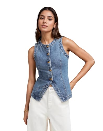 Denim Vest for Women V Neck Button Down Y2k Sleeveless Crop Corset Jean Streetwear Casual Tank Tops