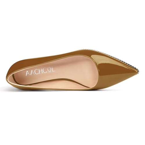 Image of Aachcol Womens Low Heel Pointed Toe Pumps Silver Beaded Kitten Heels Slip-on Comfortable Office Dress Shoes 1.4 Inches Heels
