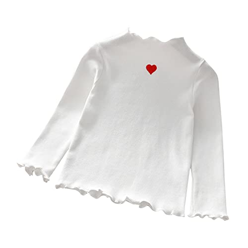 Girls Sweaters Heart Print Long Sleeve Crewneck Ribbed Knit Pullover Stretch Fall Winter Cozy Top Kids Casual Clothes