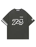 Aelfric Eden Mens Oversized T Shirt Y2k Baggy Number Shirts Graphic Tees Cotton Crewneck Short Sleeve Streetwear Grey XL