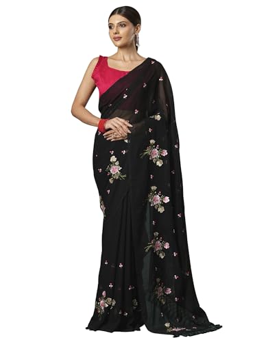 SAREE MALL Women's Chiffon Embroidered Saree With Unstitched Blouse (33KAVI3301_RT_Parent)