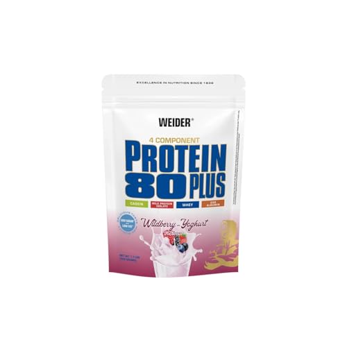 Weider - Protein 80 Plus - 4-Komponenten Protein Pulver - Hoher Proteingehalt mit 80% Eiweiß - Cremige Shakes mit Calcium & Vitamin B6 - 500g - Waldfrucht-Joghurt