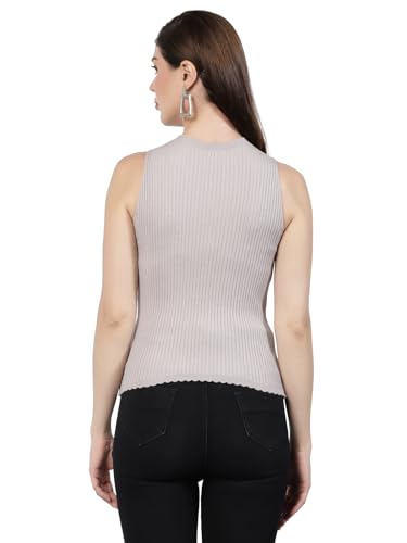 Image of Kalt Womens Knitted, Ribbed Cotton Fitted Sleeveless Round Neck Cami Tank Top