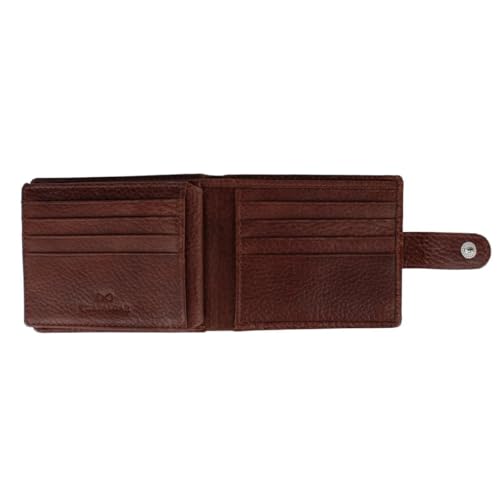Trafalgar Men's Parker Pebbled Leather Bi-Fold Wallet with ID Window and Popper Fastener, Brown4