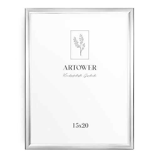 artower® Cadre Photo Aluminium Argent 15x20cm | Cadre Mural Décoratif pour Salon Chambre et...