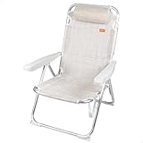 AKTIVE 62641 - Silla de Playa Plegable Antivuelco Crema, Reclinable 5 Posiciones, Resistente y Ligera con asa de Transporte y cojín, Peso máx. soportado 110Kg., Medidas 48x60x90cm, Sillas de Playa
