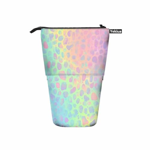 Image of Swono Holographic Leopard Pencil Case Gradient Cute Rainbow Cheetah Standing Pencil Case Pencil Pouch Pencil Holder Bright Pastel