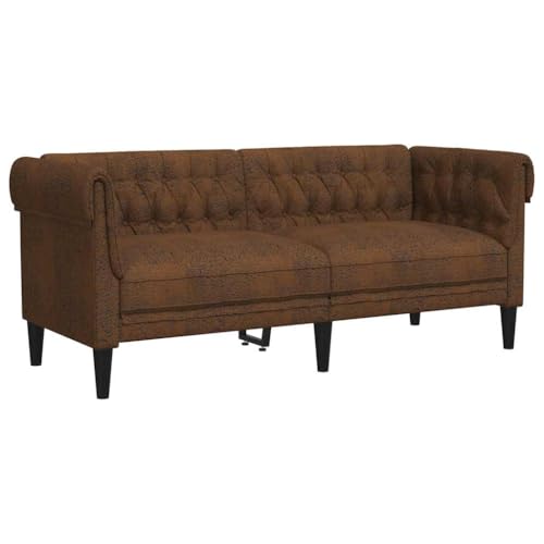 vidaXL Canapé Chesterfield 2 Places, Chaise avec Accoudoirs et Dossier, Siège avec Pieds, Fauteuil TV de Salon, Moderne, Marron Tissu
