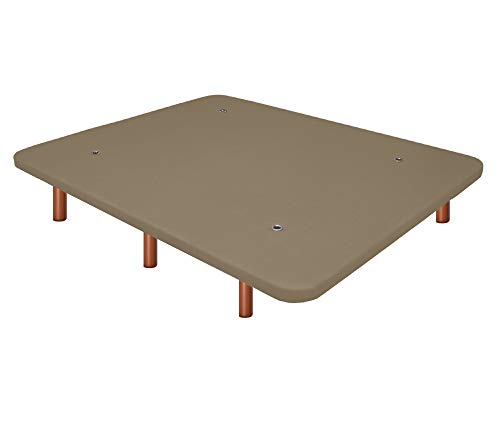 Duérmete Online Base Tapizada 3D Reforzada | Anti Ruido con 5 Barras de Refuerzo | Válvulas de Ventilación | 6 Patas Madera Color Cerezo, Beige, 90x190