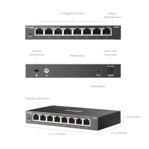 Image of TP-Link Omada 8 Port Gigabit Easy Managed, Switch, VLAN, Auto Loop Prevention, IGMP Snooping, Fanless, Managed by Omada, Durable Metal w / Shielded Ports(ES208G)