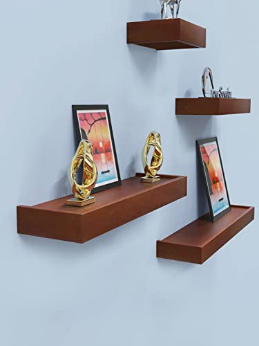 Image of Home Sparkle Wall Shelves Set of 4 Engineered Wood Wall Shelves with Large Storage | Floating Wooden Wall Shelf for Bathroom Kitchen Bedroom Living Room Set of 4 (Brown)
