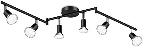Ascher 6-Light LED Track Lighting Kit, Flexibly Rotatable Light Heads, 6 Way Ceiling Spotlight Black Finish, Including 6 GU10 LED Bulbs (4W 400LM Daylight White 5000K)