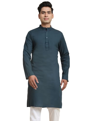 Image of Amazon Brand - Anarva Men's Cotton Solid Dress Long Kurta Regular Fit Casual