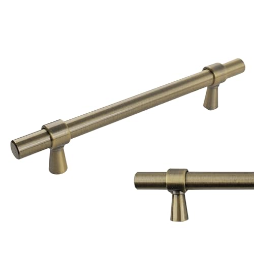 keypak 10 Pack Smooth T-Bar Cabinet Handles 128mm Hole Centres Antique Brass - Modern Drawer Pulls for Kitchen Cupboards Wardrobe Doors Dresser