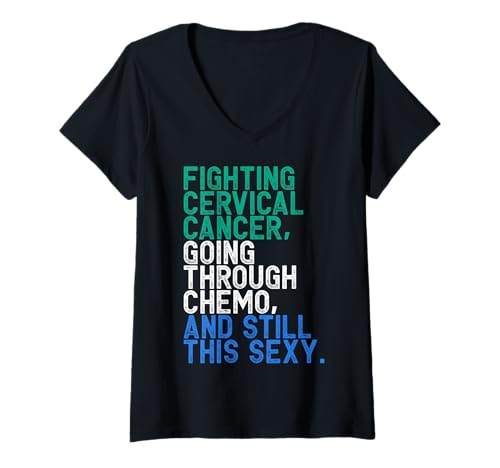 Mujer Divertido Paciente Quimioterapia Luchador Cáncer Cervical Inspirador Camiseta Cuello V