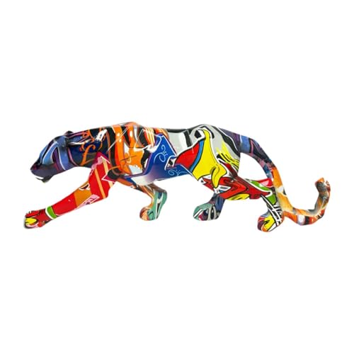 Allayu Escultura de Leopardo, Elegante artesanía Animal para gabinete, Escultura Animal, artesanía, Regalo, Arte Moderno, Fiesta en casa, esculturas de Leopardo, Graffiti Colorido, 25.5 x 8.5 cm