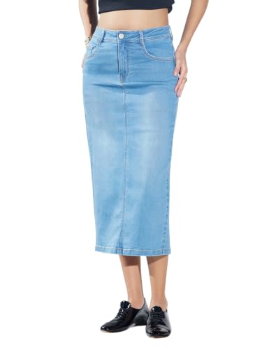 Image of Miss Chase Women's Regular High Rise Above Knee Stretchable Denim Skirt