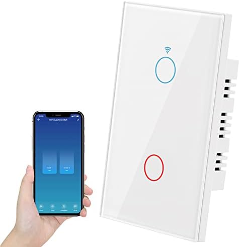 Smart Light Switch, No Neutral Wire Required, 2.4GHz WiFi Wall Touch Switch Compatible with Alexa, US Standard Light Switch with RF433 Remote Control, Timer Schedule, Single Pole, 110V, 2 Gang