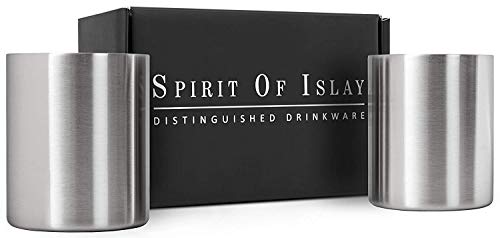 Whiskey Glass Set of 2 Stainless Steel Scotch Glasses, 10oz, Unique Gift for Men. Unbreakable, No Metal Taste, Thermally Insulated