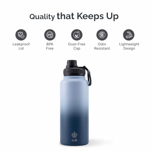 Image of CULT Steel Water Bottle 1 Ltr | Insulated Water Bottle for Gym, Office & Travel | Double Wall Vacuum Flask & Water Bottle for School Kids | 24H Hot & Cold (Blue)